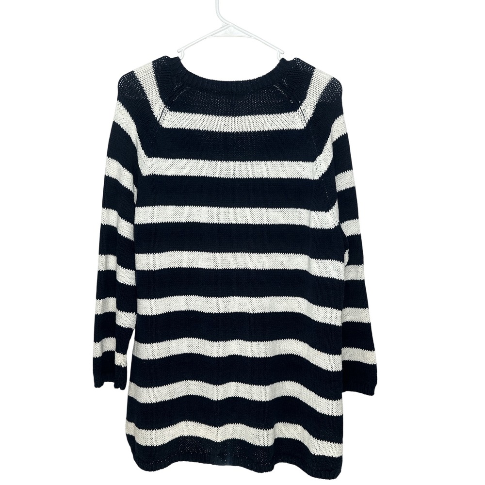 Talbots Women's Nautical Navy Blue & White Striped V-Neck Knit Sweater Size XL - Picture 2 of 5